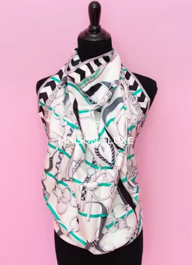 Hermes "Panoplie Equestre" Blanc Twill Silk 90 cm Scarf