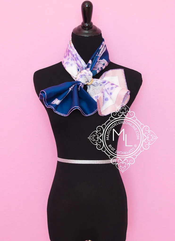 Hermes "Plumets du Roy" Purple Twill Silk 90 cm Scarf