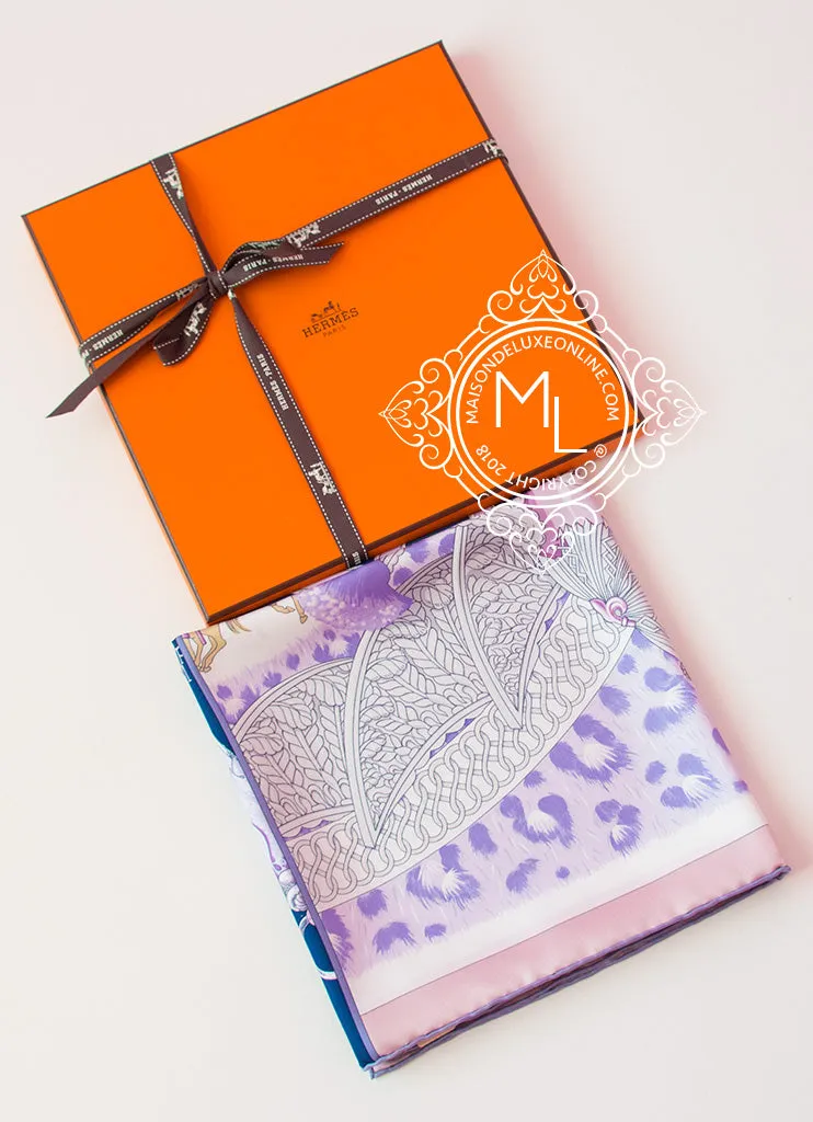 Hermes "Plumets du Roy" Purple Twill Silk 90 cm Scarf