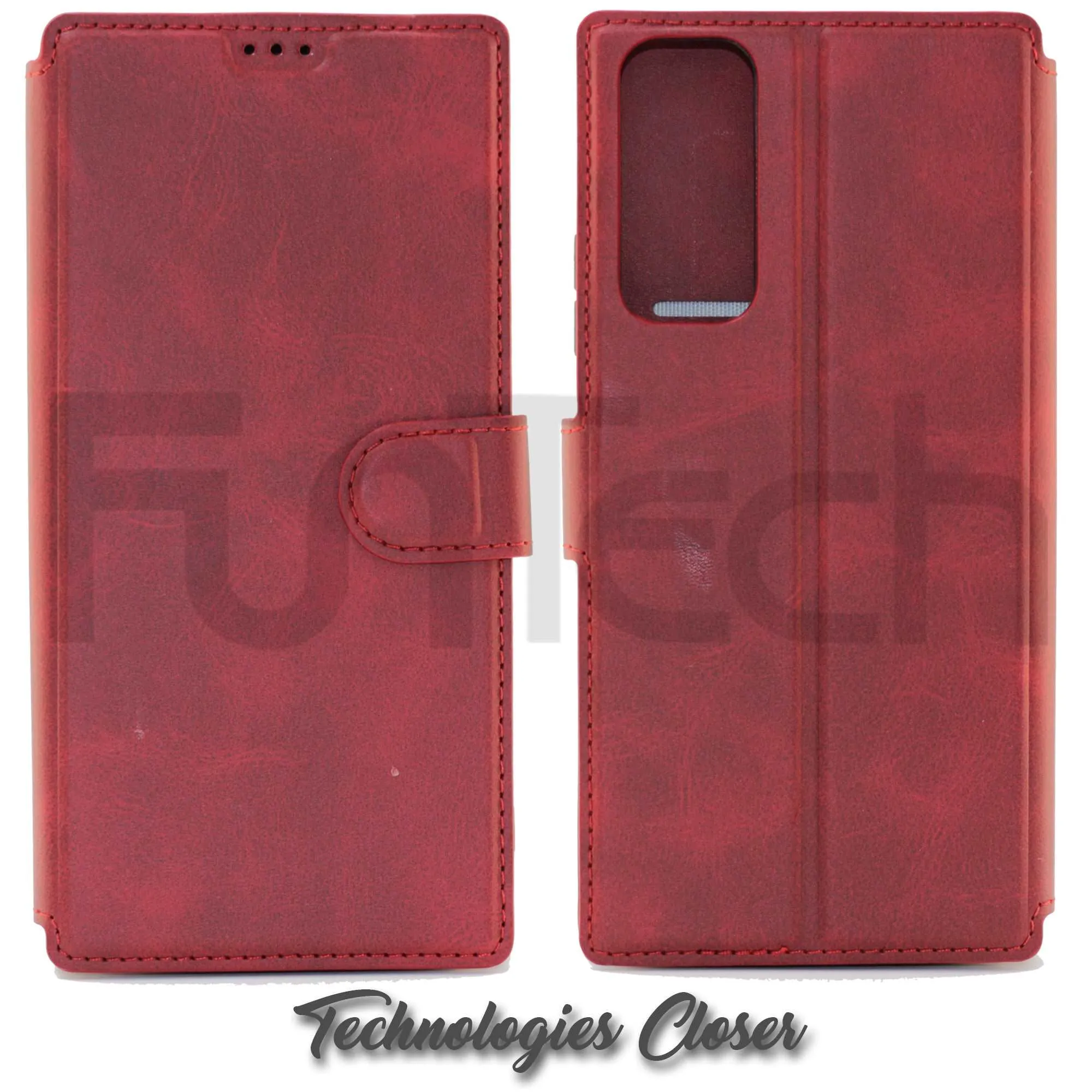Huawei P smart 2021, Leather Wallet Case, Color Red