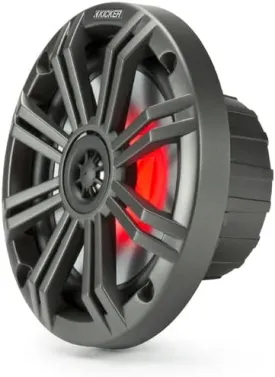 Kicker KM 6.5 Inch Marine UV Treated Speakers, Charcoal and White Grilles with 7 Color LED System Included