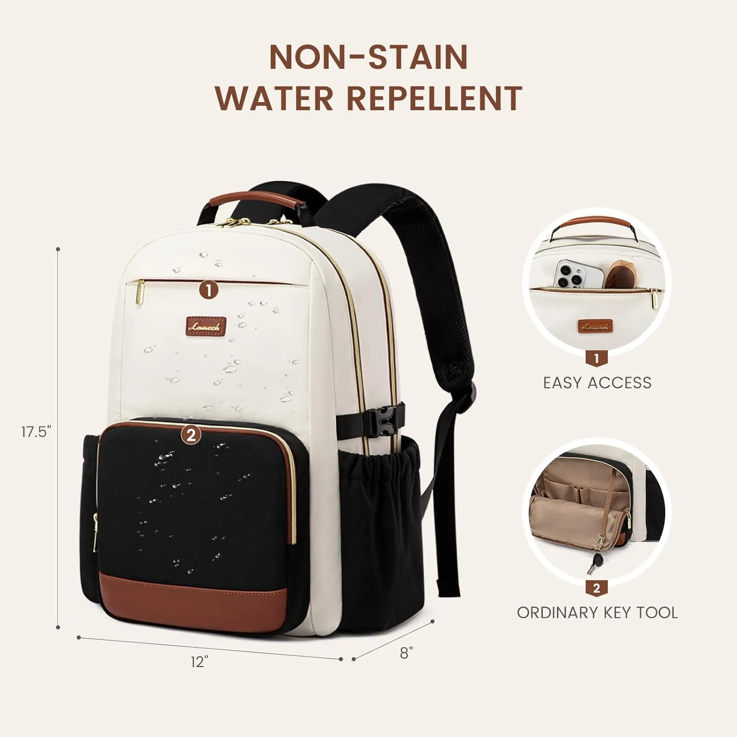 LOVEVOOK Laptop Backpack for Women with Pouch Pocket for Large Capacity Cup,15.6 Inch Laptop Computer Bag Travel Backpack Purse,Waterproof Work Business Backpack College Teacher Bags,Beige-Gray-Black