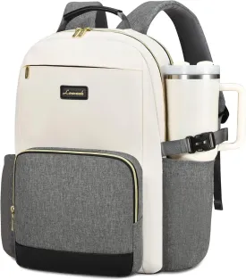 LOVEVOOK Laptop Backpack for Women with Pouch Pocket for Large Capacity Cup,15.6 Inch Laptop Computer Bag Travel Backpack Purse,Waterproof Work Business Backpack College Teacher Bags,Beige-Gray-Black