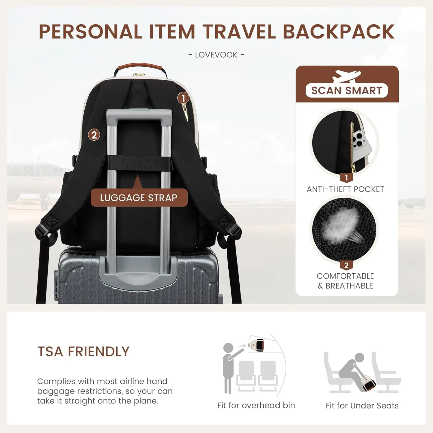 LOVEVOOK Laptop Backpack for Women with Pouch Pocket for Large Capacity Cup,15.6 Inch Laptop Computer Bag Travel Backpack Purse,Waterproof Work Business Backpack College Teacher Bags,Beige-Gray-Black