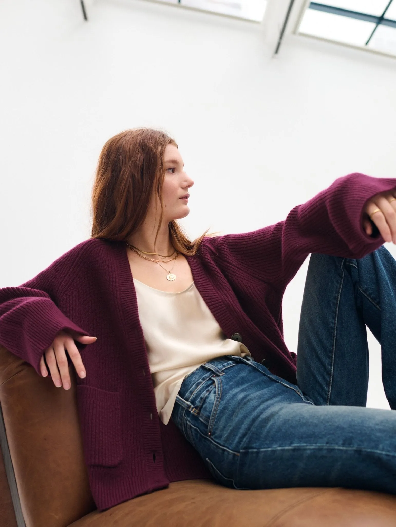 Merino Cashmere Ribbed Boyfriend Cardigan