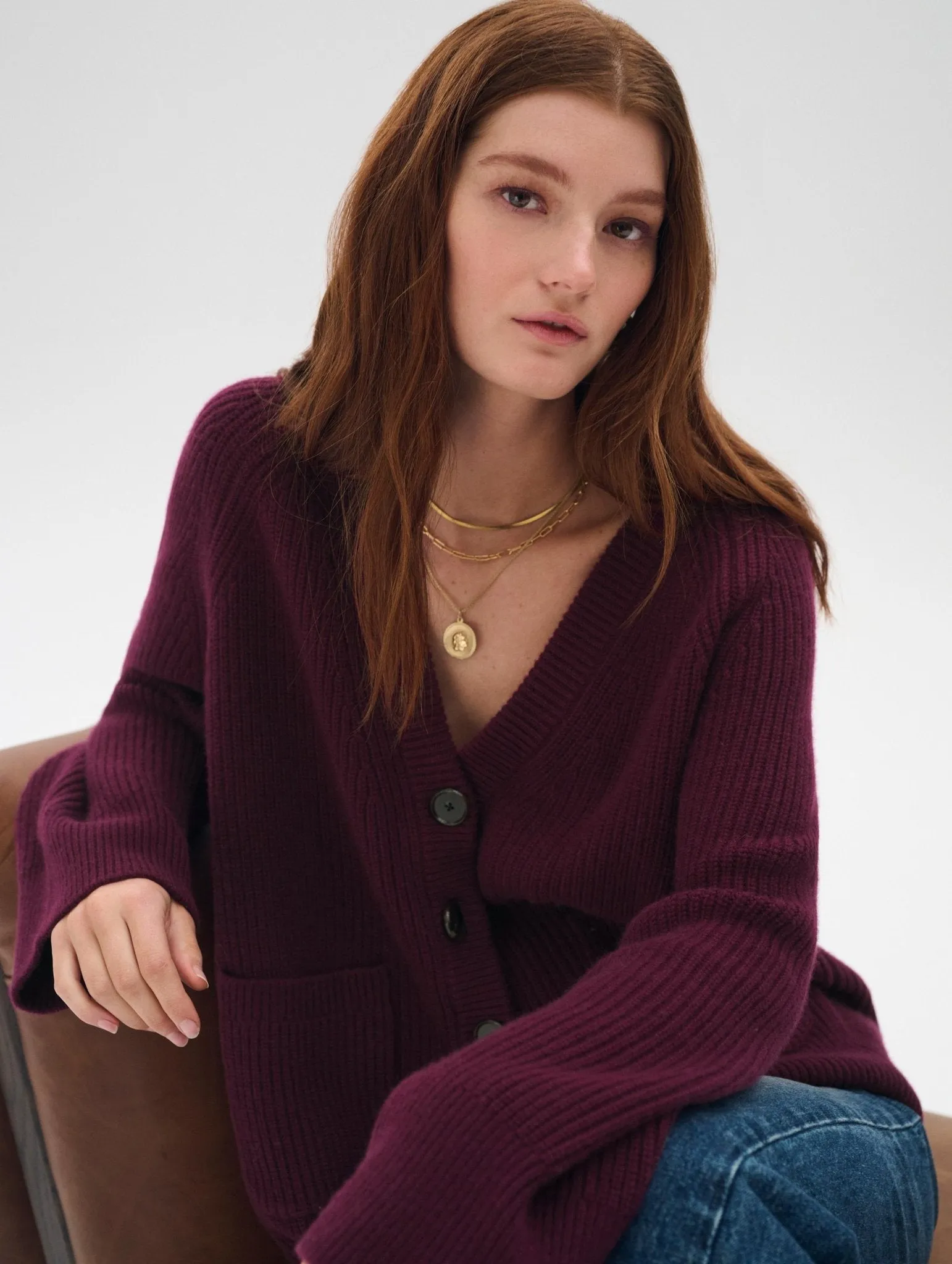 Merino Cashmere Ribbed Boyfriend Cardigan
