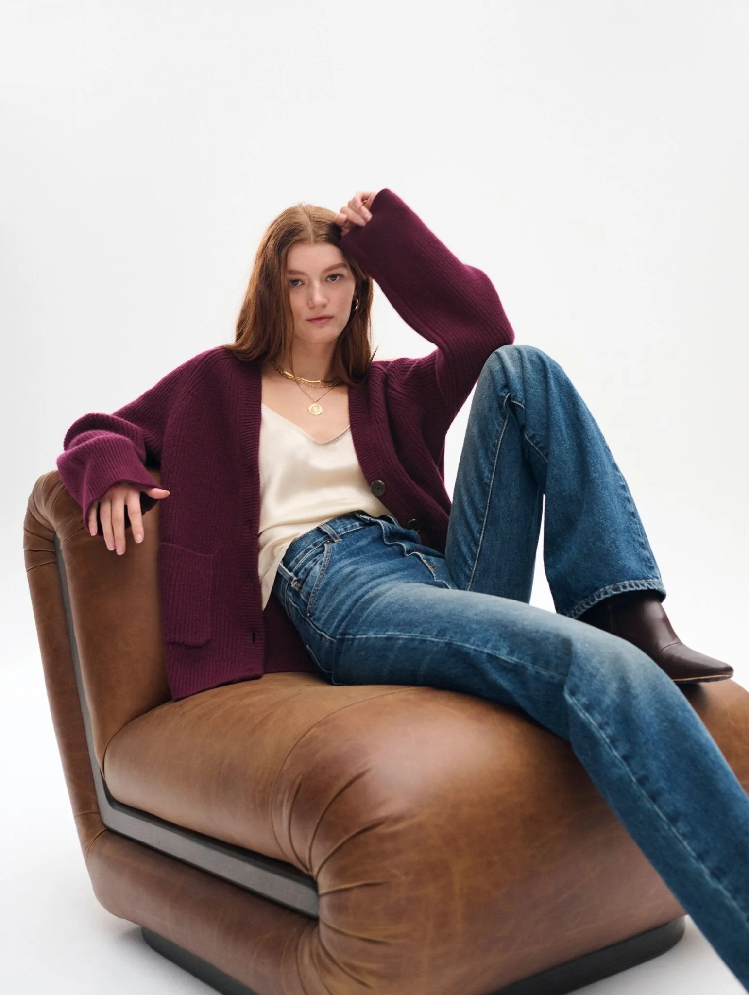 Merino Cashmere Ribbed Boyfriend Cardigan