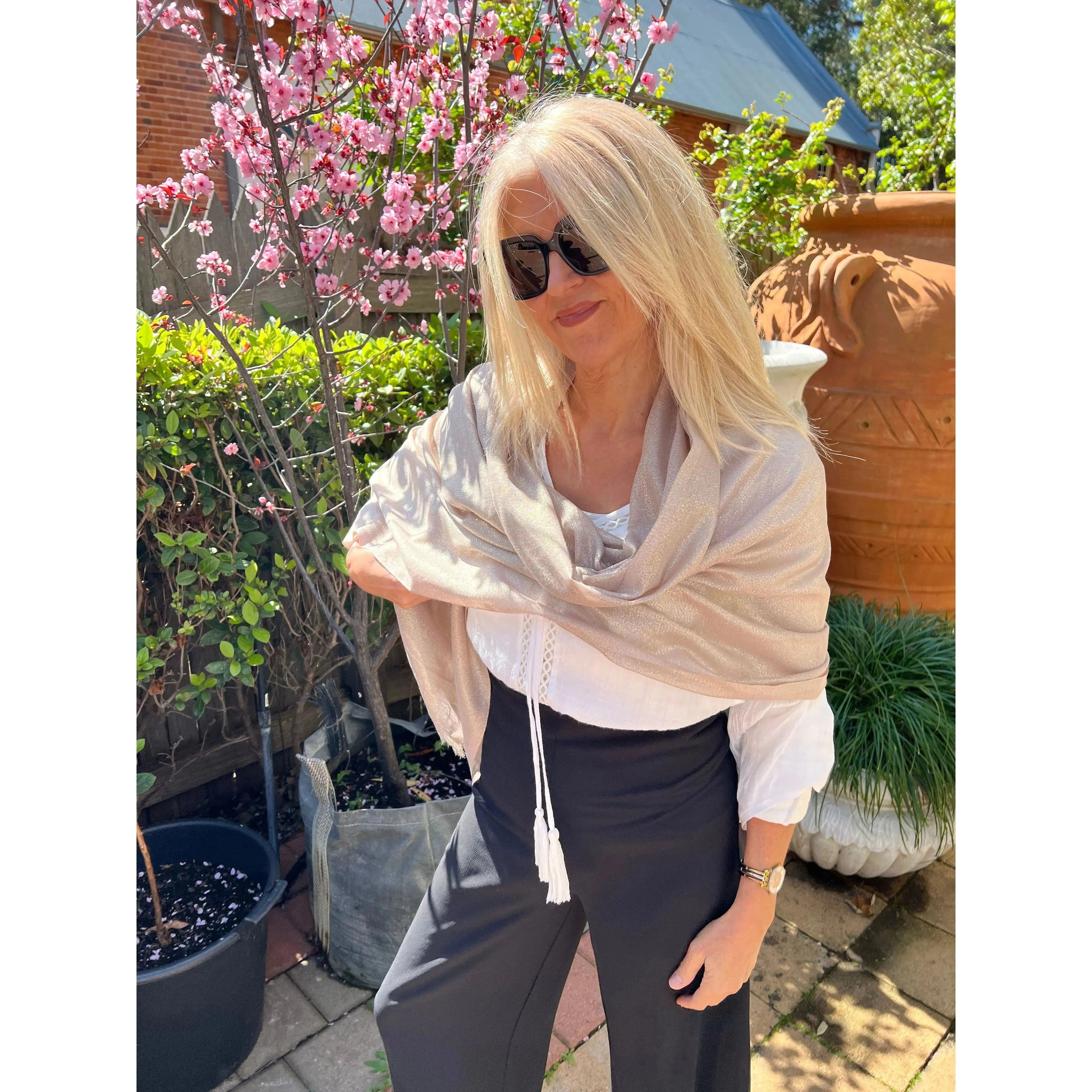 Metallic Scarf - Champagne Blush - Glamour Shawl