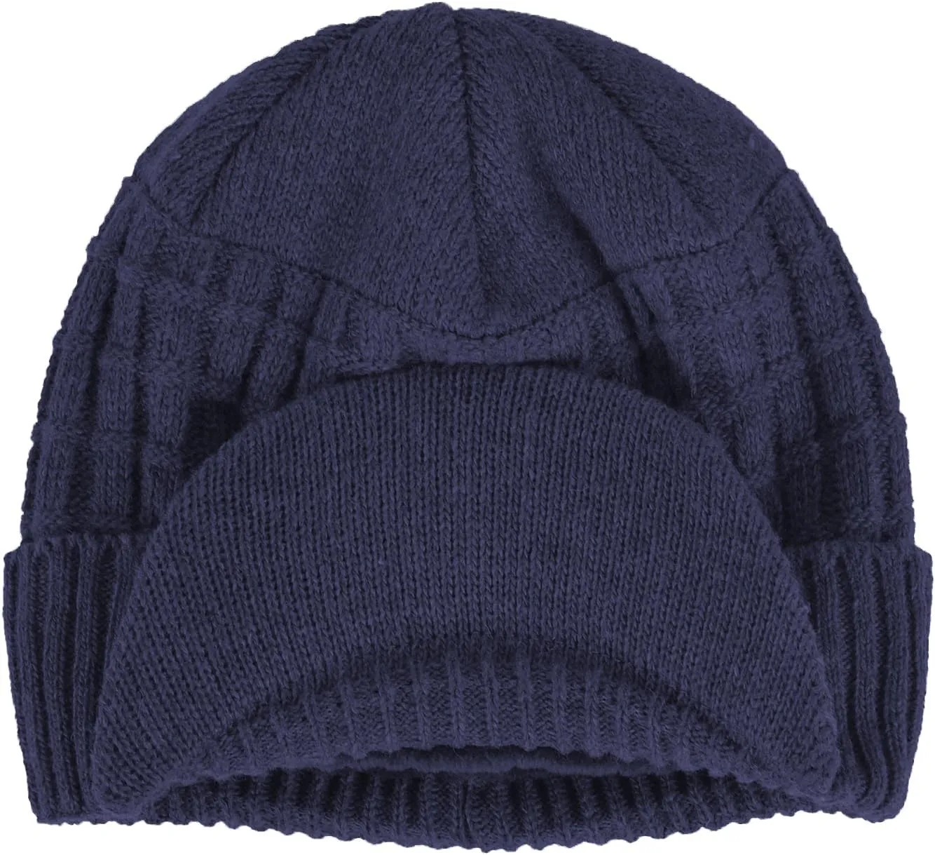 Original One Winter Wool Knitted Chunky Visor Beanie Hat with Brim Fur Lined Peaked Ski Cap