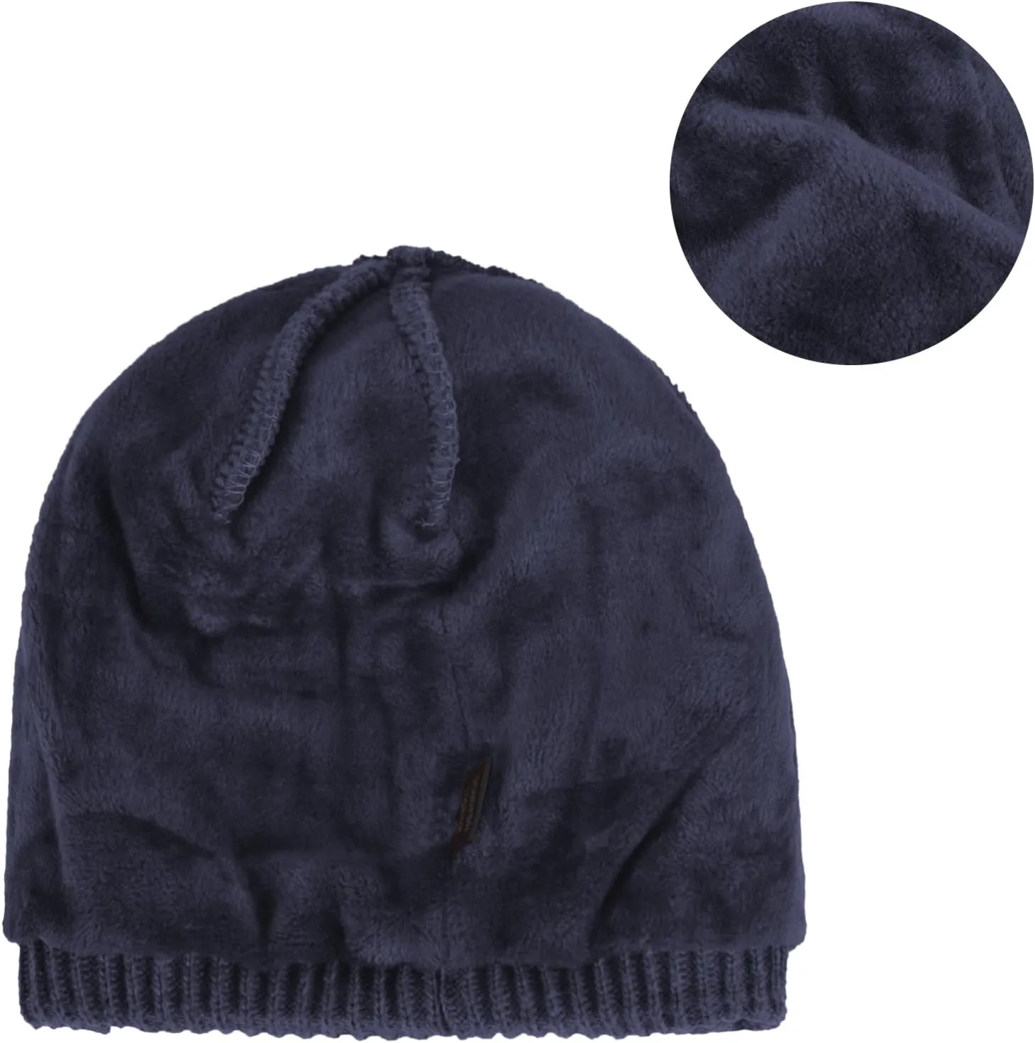 Original One Winter Wool Knitted Chunky Visor Beanie Hat with Brim Fur Lined Peaked Ski Cap