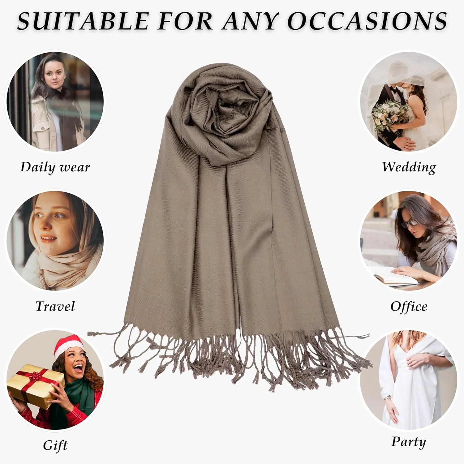 Pashmina Scarf for Women, Shawls and Wraps for Evening Dresses, Wedding, Bridesmaids, All Year Round Scarf for Formal or Casual Wear