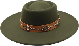 Pulcykp Women's Tweed Sombrero Felt Hat Jazz Hat Sombrero Army Green 56-58cm