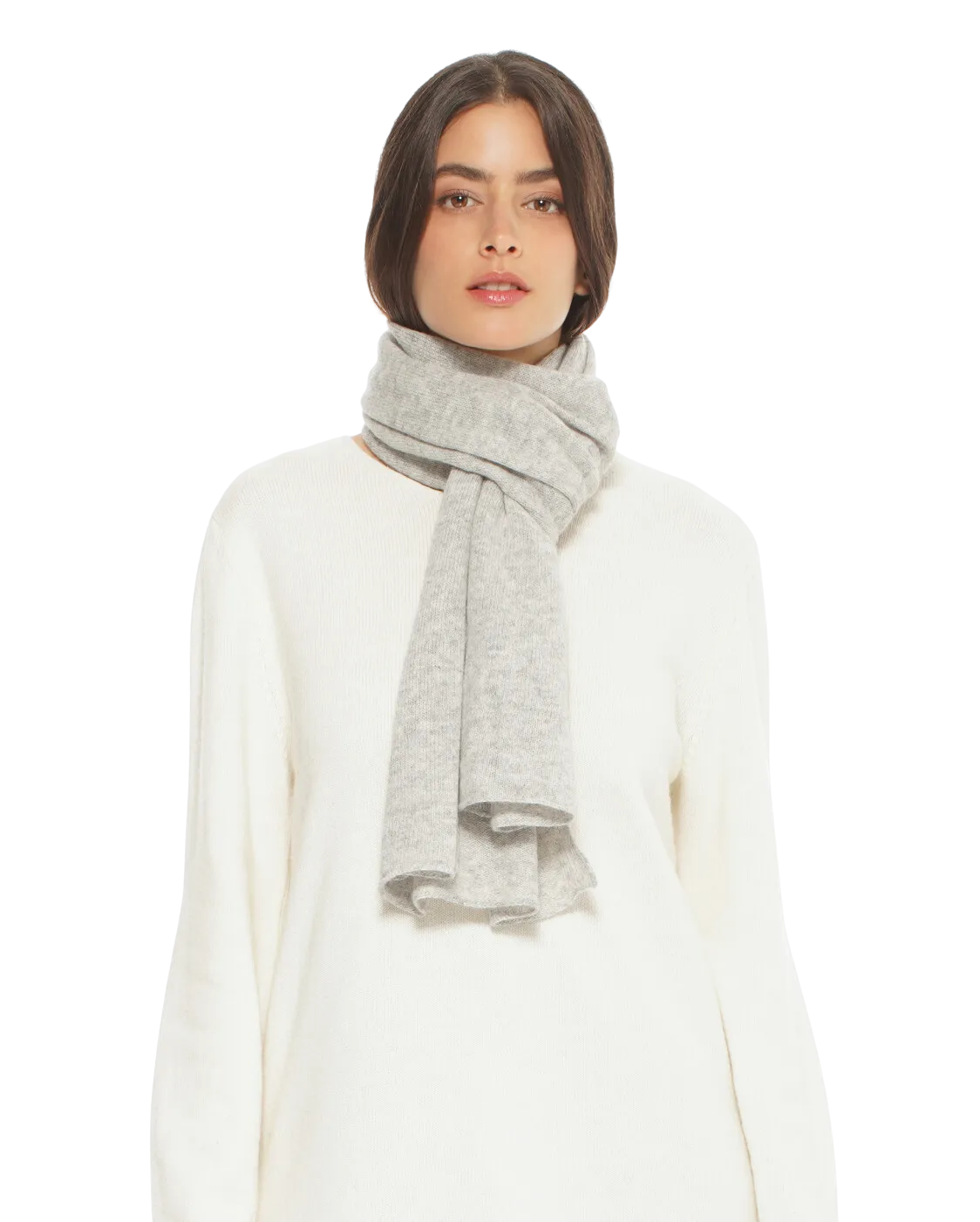 Pure Cashmere Plain Knit Scarf Light Grey