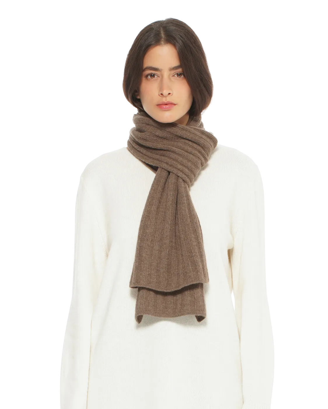 Pure Cashmere Ribbed Scarf Brown