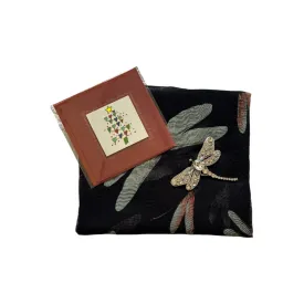 Scarf Gift Pack - Dragonfly Scarf Navy  Brooch   Card