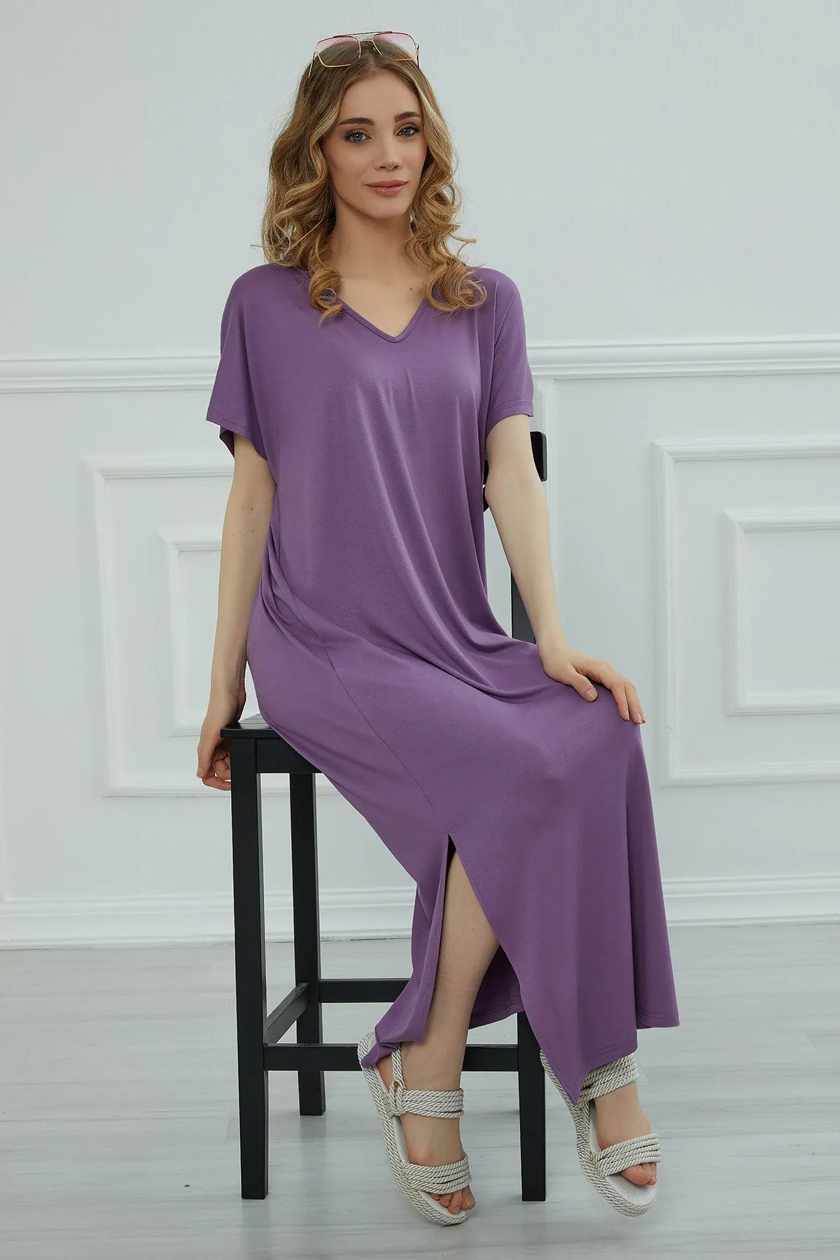 Split Casual Aerobin Pullover, Women Summer Maxi Dress, Casual Loose Long Dress for Women, Loose Fit Fashion Cloth, Slit Dress,ELB-3