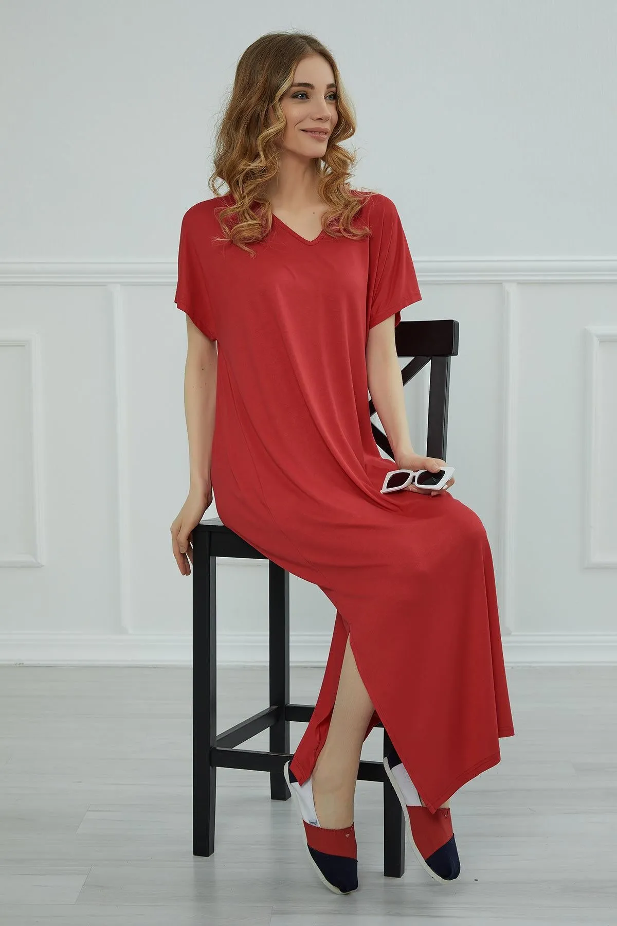 Split Casual Aerobin Pullover, Women Summer Maxi Dress, Casual Loose Long Dress for Women, Loose Fit Fashion Cloth, Slit Dress,ELB-3