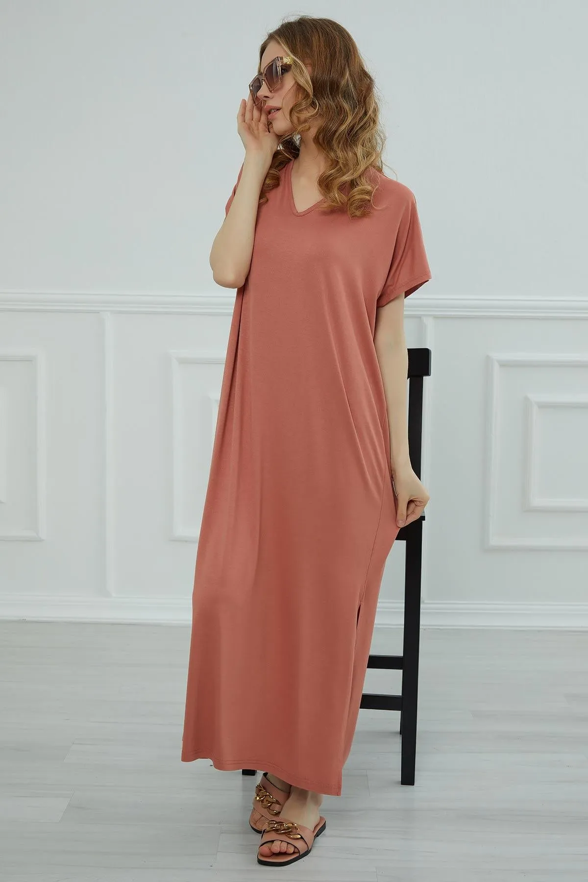 Split Casual Aerobin Pullover, Women Summer Maxi Dress, Casual Loose Long Dress for Women, Loose Fit Fashion Cloth, Slit Dress,ELB-3