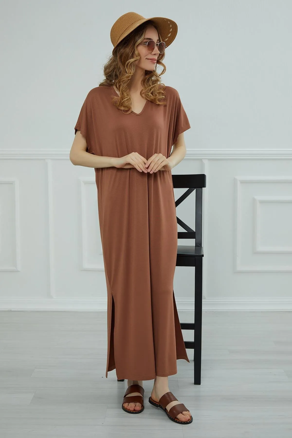 Split Casual Aerobin Pullover, Women Summer Maxi Dress, Casual Loose Long Dress for Women, Loose Fit Fashion Cloth, Slit Dress,ELB-3