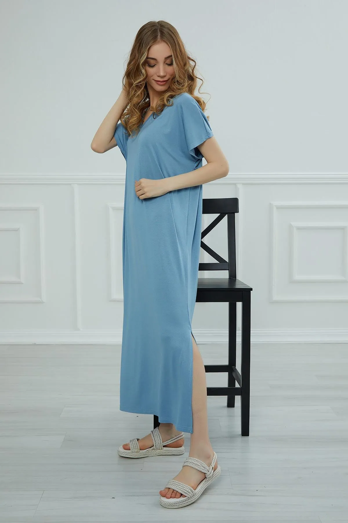 Split Casual Aerobin Pullover, Women Summer Maxi Dress, Casual Loose Long Dress for Women, Loose Fit Fashion Cloth, Slit Dress,ELB-3