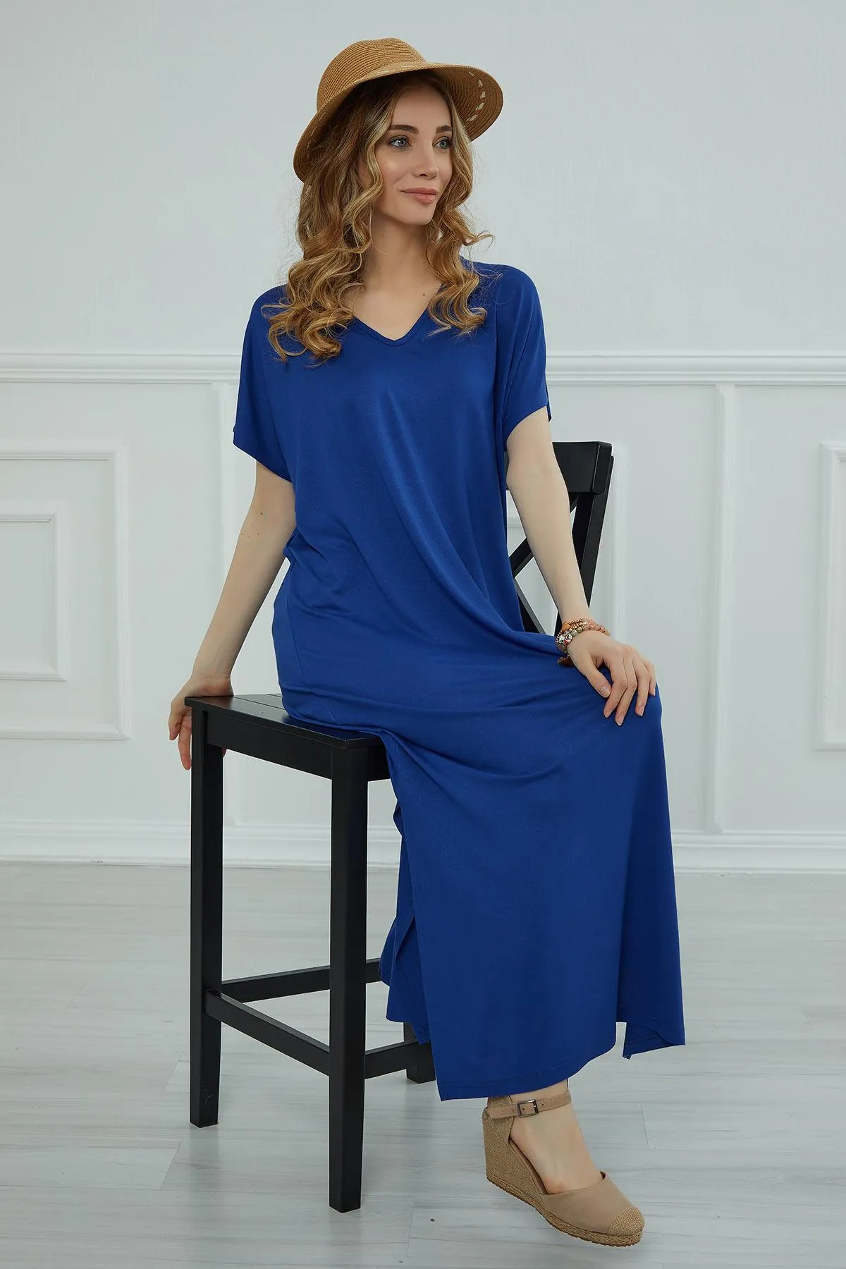 Split Casual Aerobin Pullover, Women Summer Maxi Dress, Casual Loose Long Dress for Women, Loose Fit Fashion Cloth, Slit Dress,ELB-3