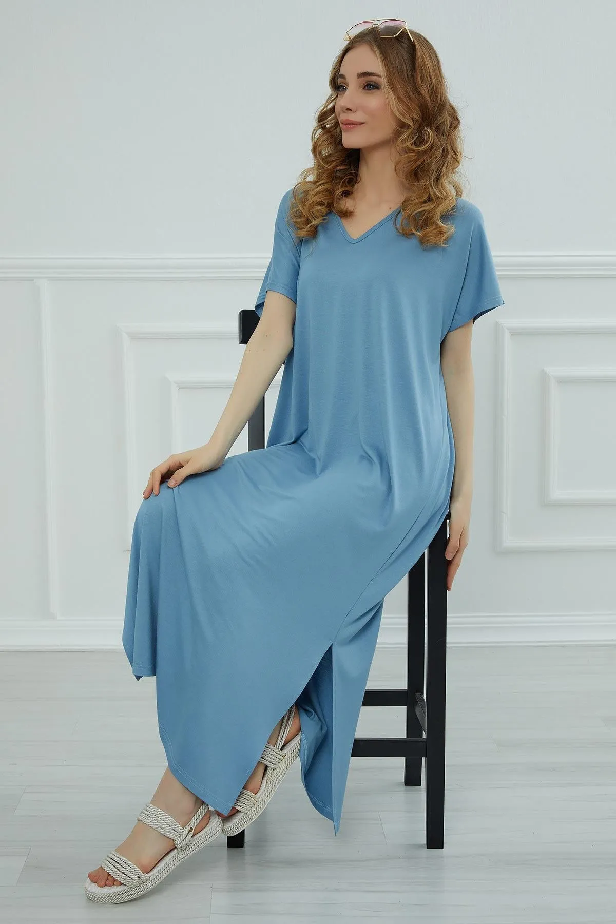 Split Casual Aerobin Pullover, Women Summer Maxi Dress, Casual Loose Long Dress for Women, Loose Fit Fashion Cloth, Slit Dress,ELB-3