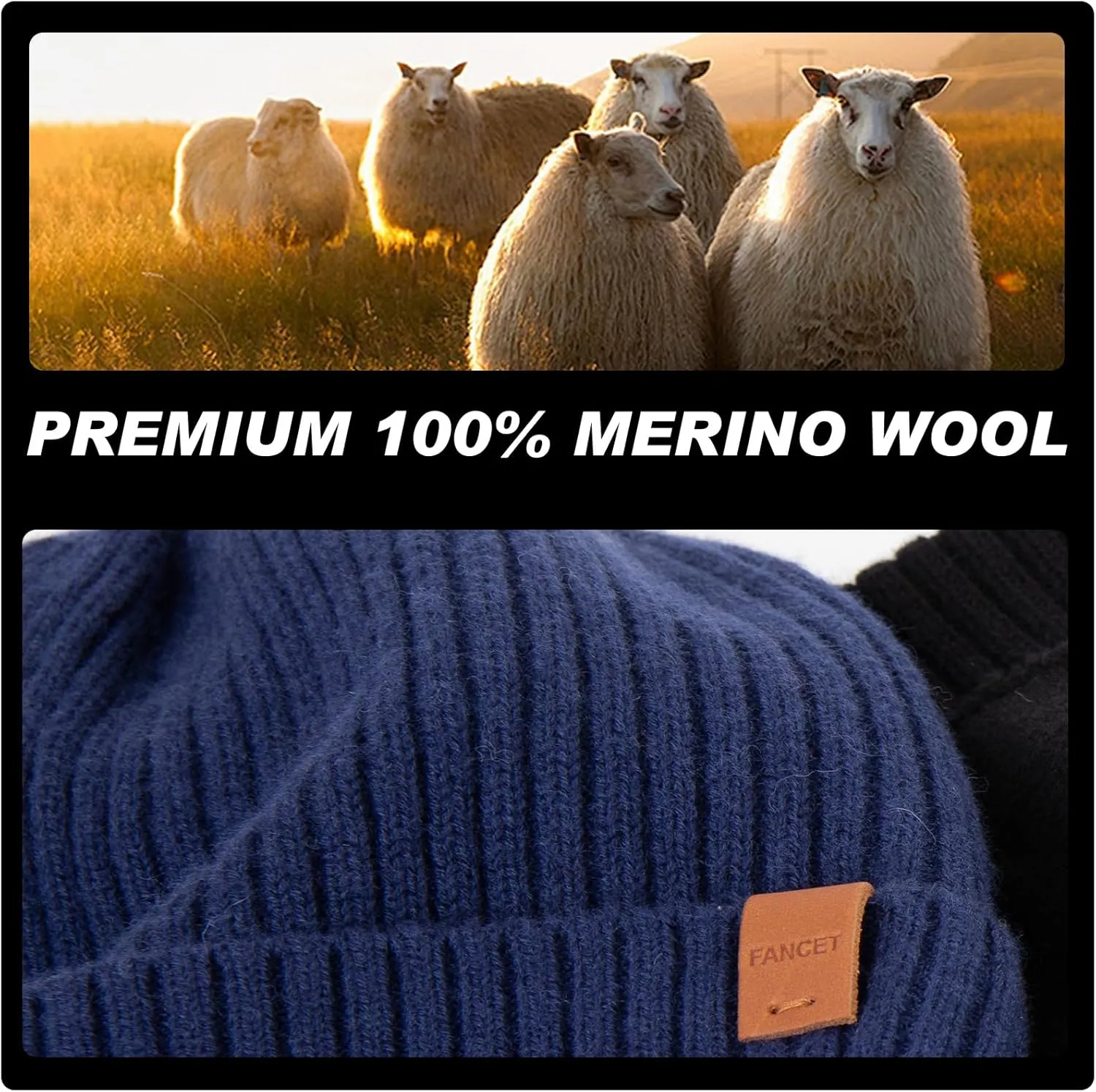 TOP-EX Oversized M L XL XXL 100% Merino Wool Beanie with Fleece Lining Cold Weather Winter Hat Big Head