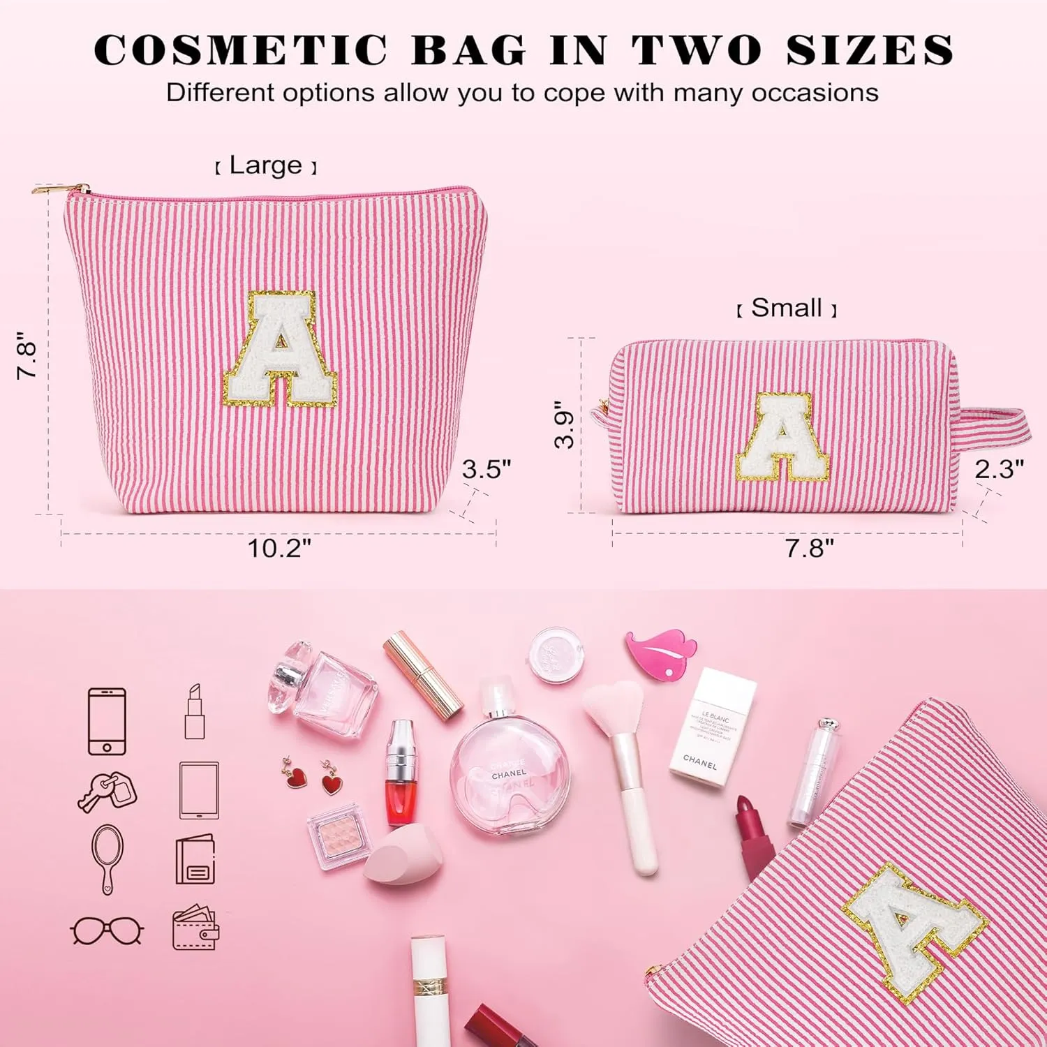 Travel Toiletry Bag Set for Women - Travel Essentials, Initial Travel Makeup Bag Organizer Small Cosmetic Bag for Purse Blue Stuff Gifts for Women Mom Girlfriend Teacher (Blue Letter K)