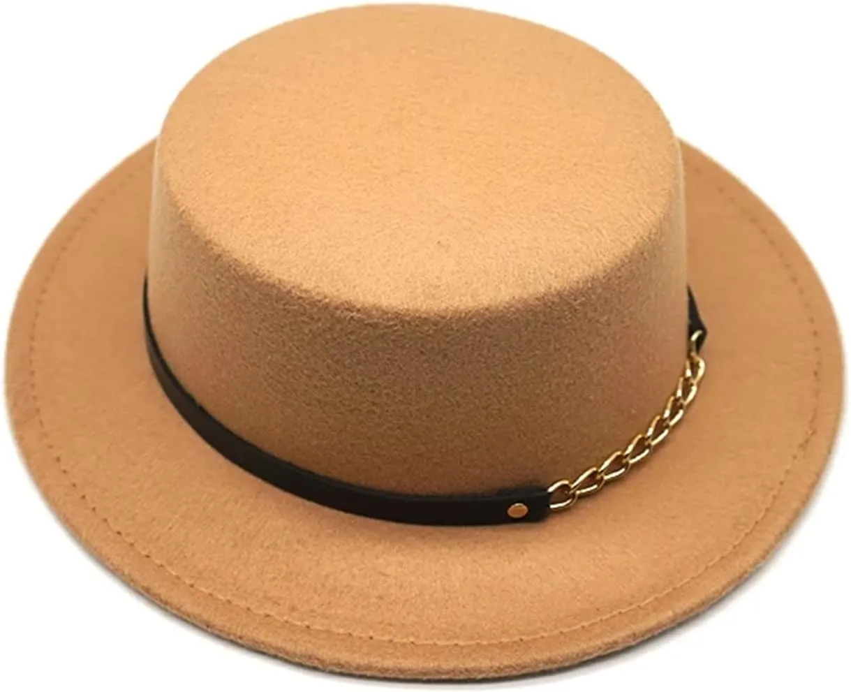 Unisex Wool Fedora Hat With Chain & Ribbon - Elegant For Winter Jazz & Church