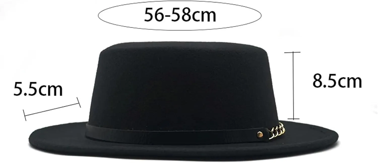 Unisex Wool Fedora Hat With Chain & Ribbon - Elegant For Winter Jazz & Church