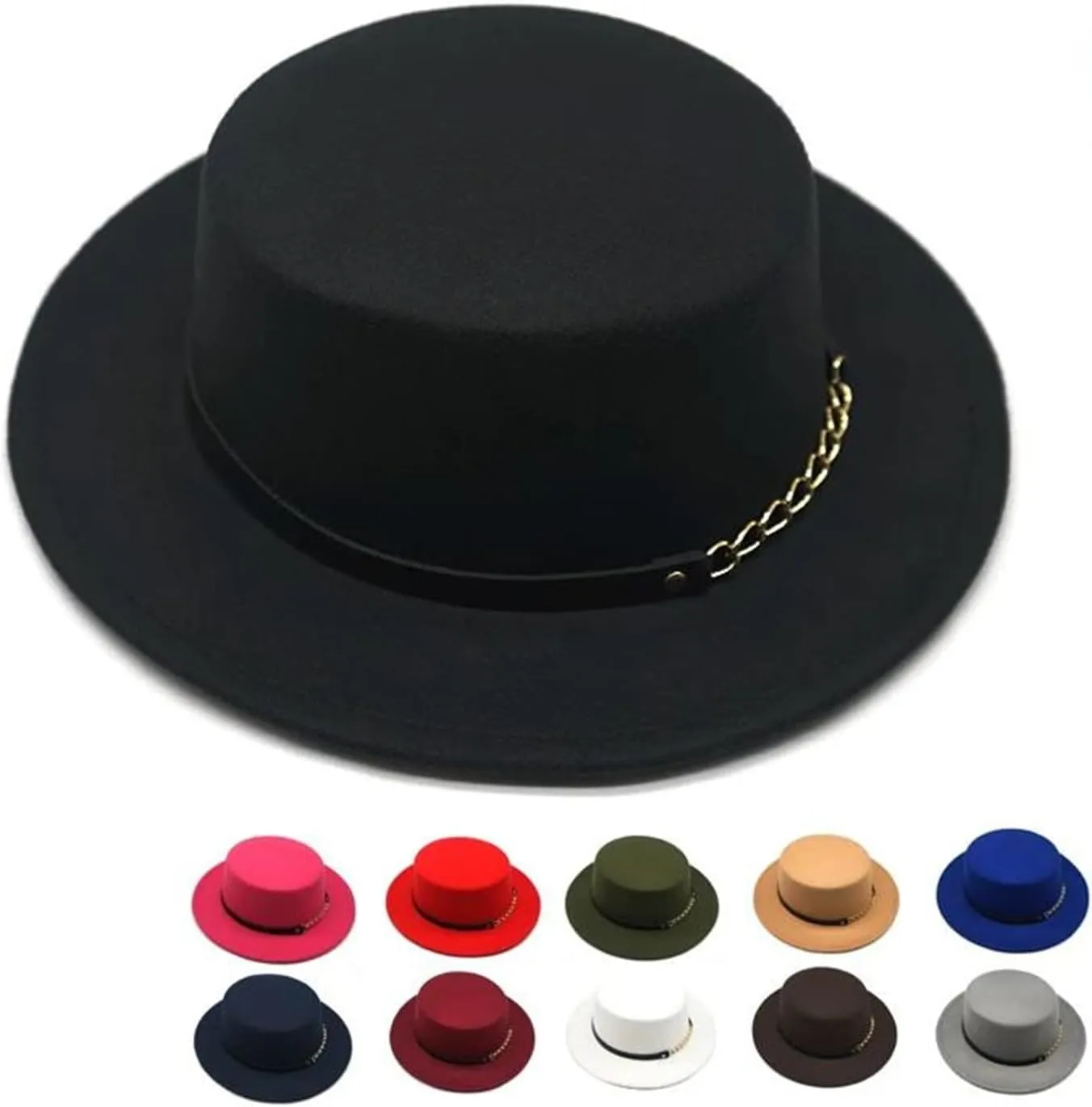 Unisex Wool Fedora Hat With Chain & Ribbon - Elegant For Winter Jazz & Church