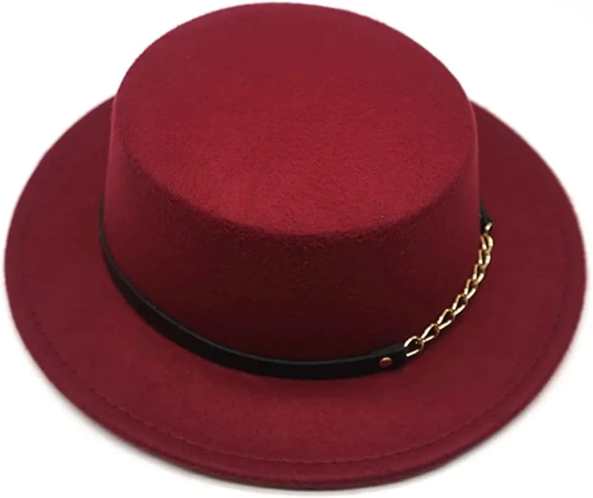Unisex Wool Fedora Hat With Chain & Ribbon - Elegant For Winter Jazz & Church