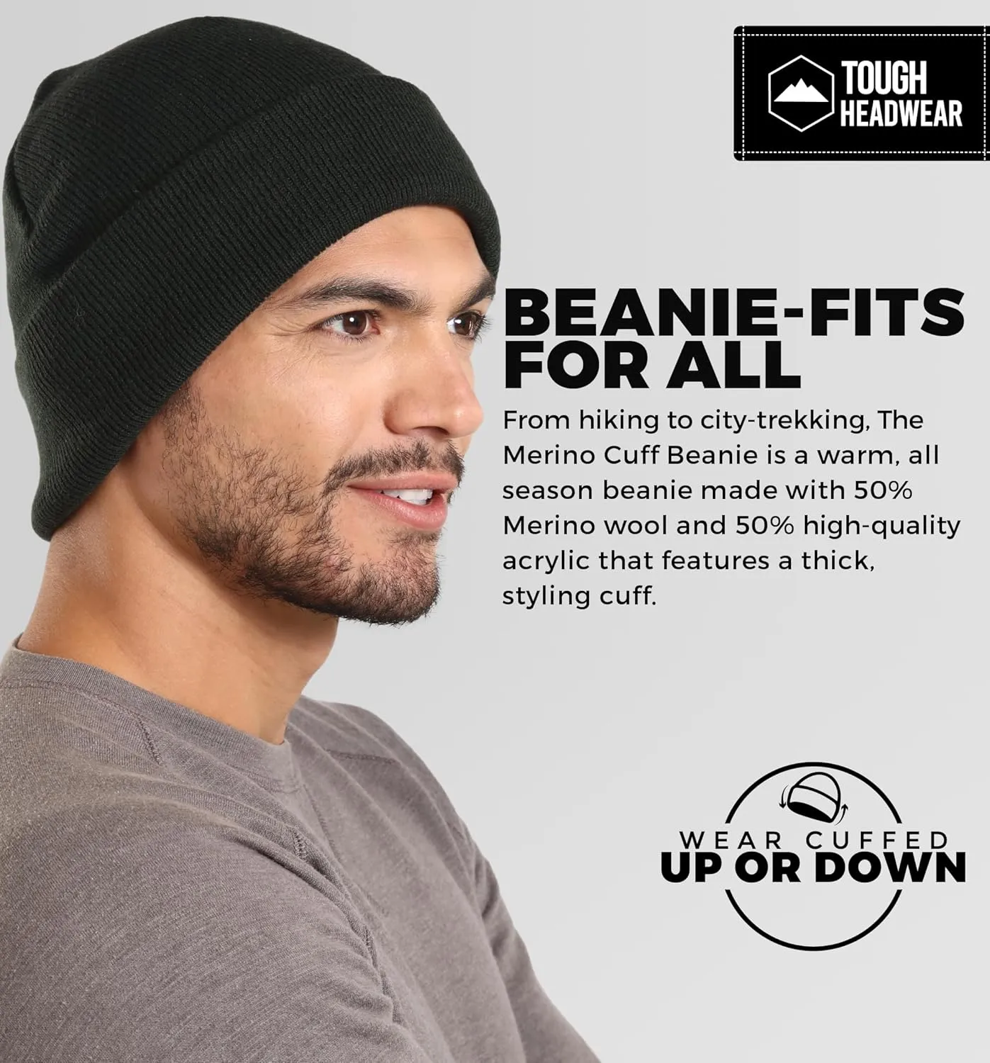 Winter Beanie Knit Hat for Men & Women - Merino Wool Ribbed Cap - Warm & Soft Stylish Toboggan Skull Caps for Cold Weather
