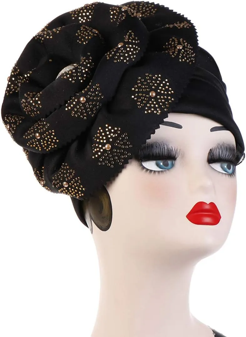 Women Rhinestone Turban Hats Chemo Head Wraps Long Headwear Head Scarves