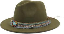 Women's Wide Brim Handmade Punk Fedora Jazz Winter Sun Hat Black14 60-61CM