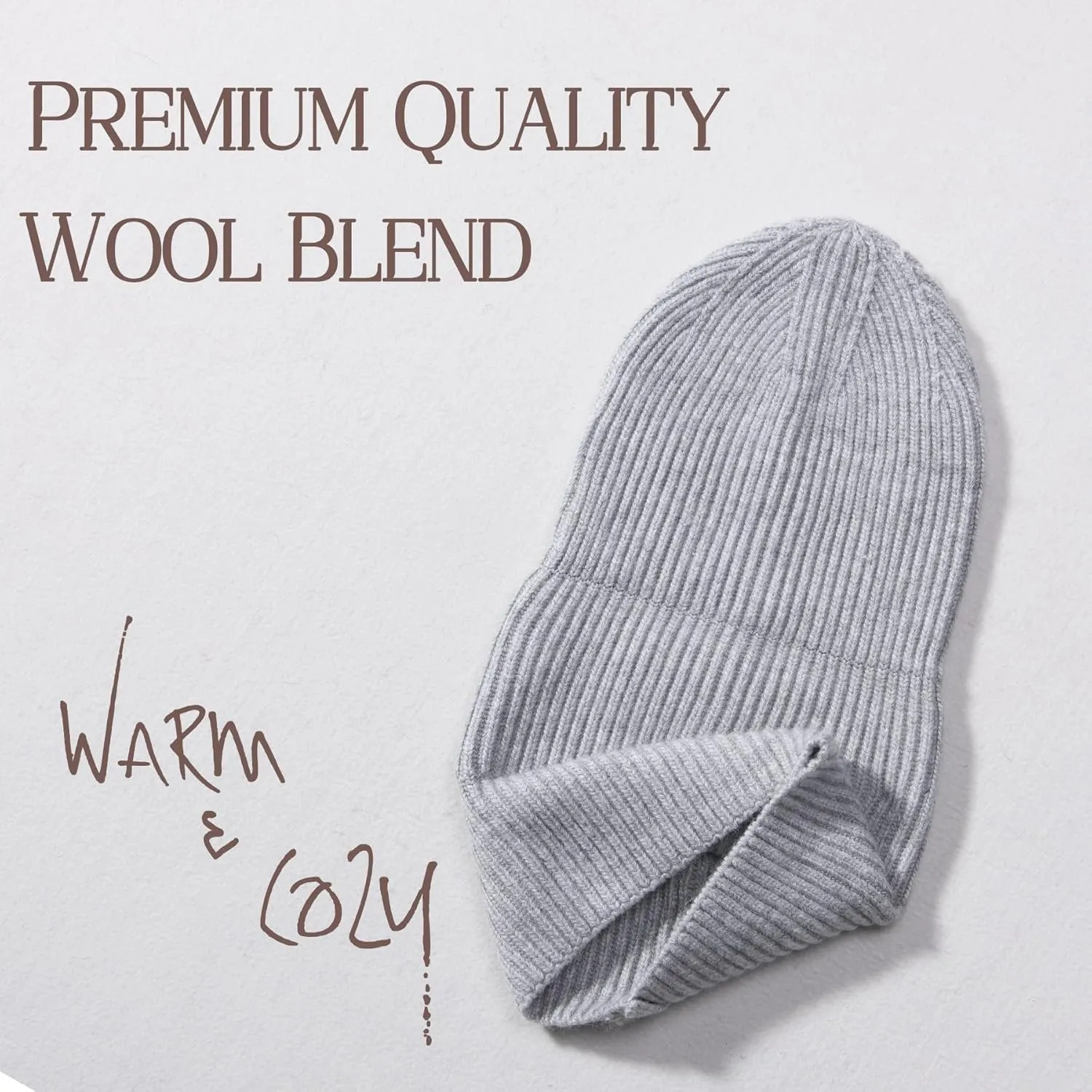 Wool Knit Beanie hat for Women Man Warm Soft Cashmere Beanie Unisex Cozy Skull Cap Winter Headwear